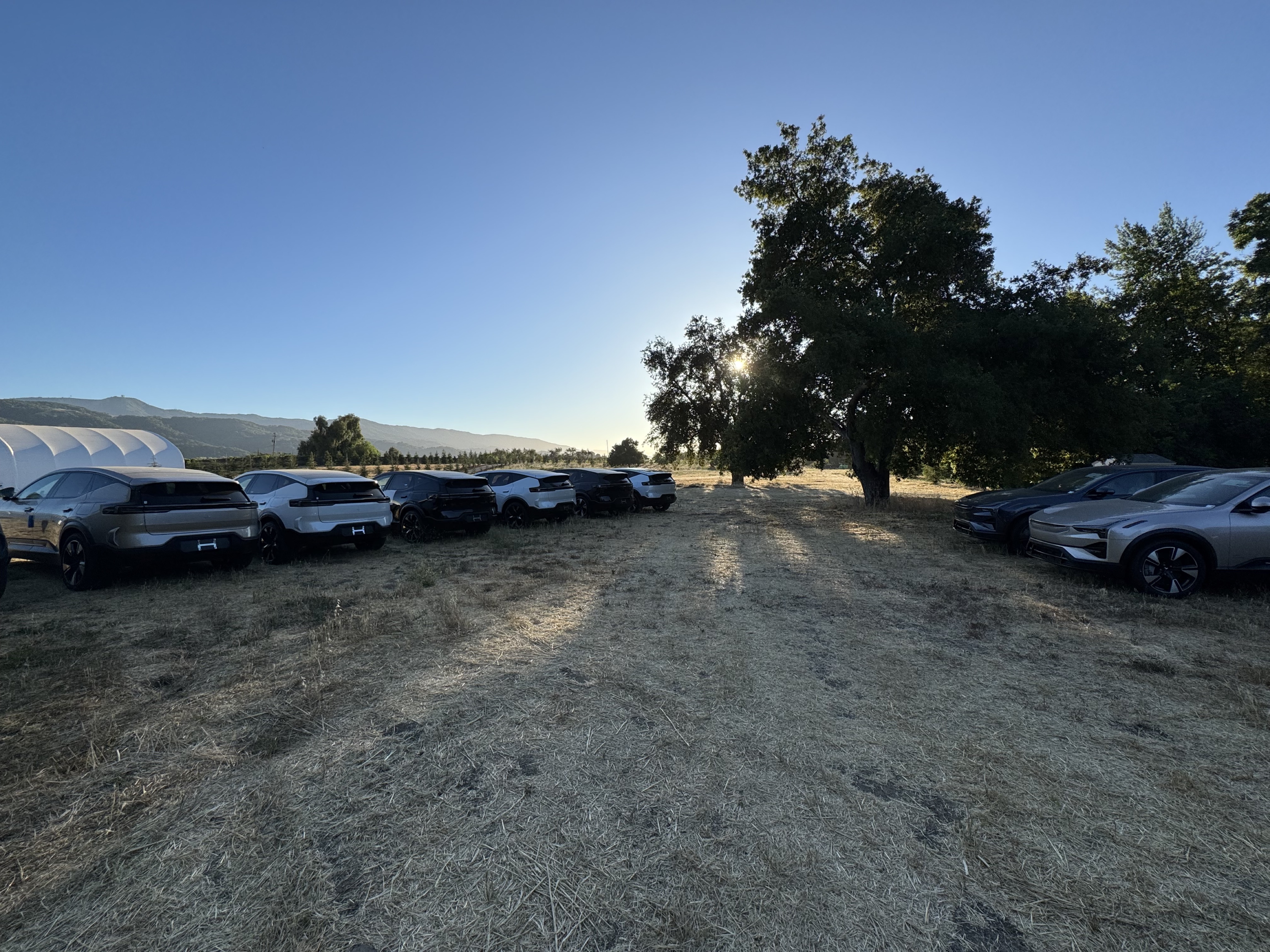 Outdoor parking area at sunset